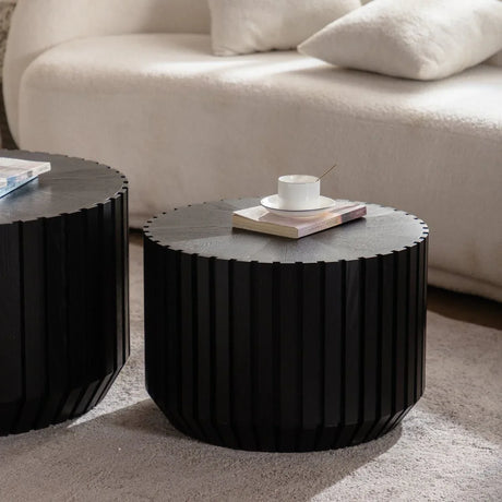 Set Of 2 Black Fluted Solid Wood MDF Coffee Tables - Omega Lifestyles