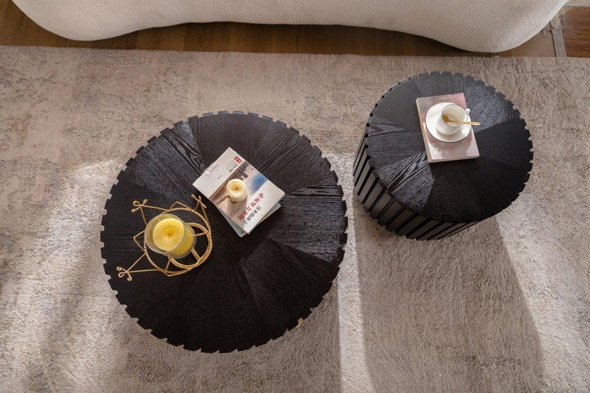 Set Of 2 Black Fluted Solid Wood MDF Coffee Tables - Omega Lifestyles