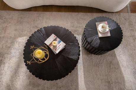 Set Of 2 Black Fluted Solid Wood MDF Coffee Tables - Omega Lifestyles