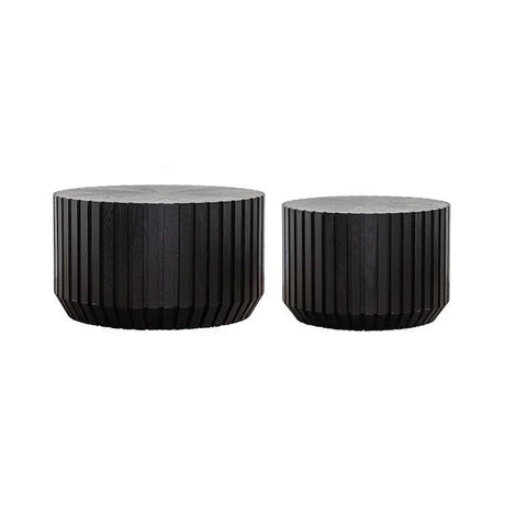 Set Of 2 Black Fluted Solid Wood MDF Coffee Tables - Omega Lifestyles