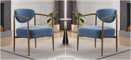 Set Of 2 Blue Woven Fabric Foam Seating Dining Arm Chairs - Omega Lifestyles