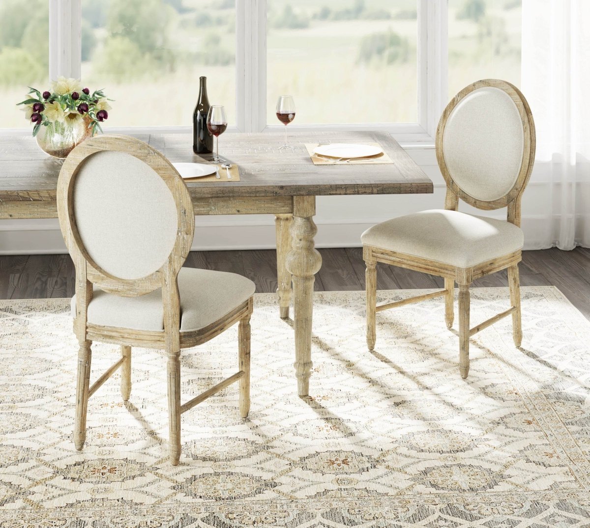 Set Of 2 Brown Solid Wood Upholstered Dining Chairs - Driftwood - Omega Lifestyles