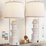 Set Of 2 Farmhouse Resin Table Lamps With USB - Omega Lifestyles