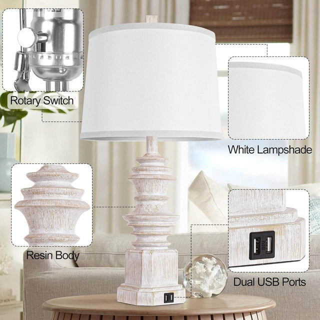 Set Of 2 Farmhouse Resin Table Lamps With USB - Omega Lifestyles