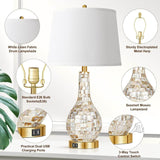 Set of 2 Gold Shell Tile LED Table Lamps with USB Port - Omega Lifestyles