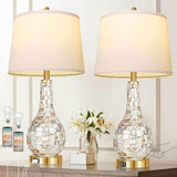 Set of 2 Gold Shell Tile LED Table Lamps with USB Port - Omega Lifestyles