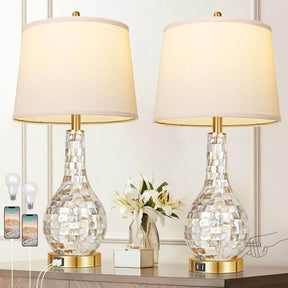 Set of 2 Gold Shell Tile LED Table Lamps with USB Port - Omega Lifestyles