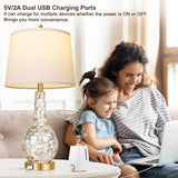 Set of 2 Gold Shell Tile LED Table Lamps with USB Port - Omega Lifestyles