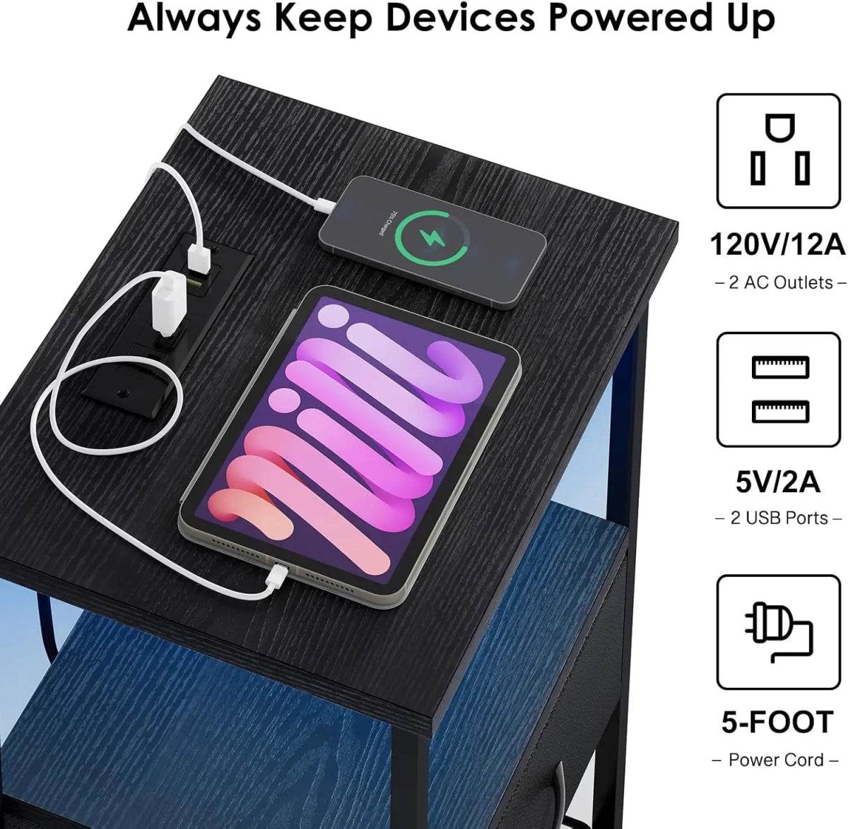 Set Of 2 LED Nightstands With Charging Station - Omega Lifestyles