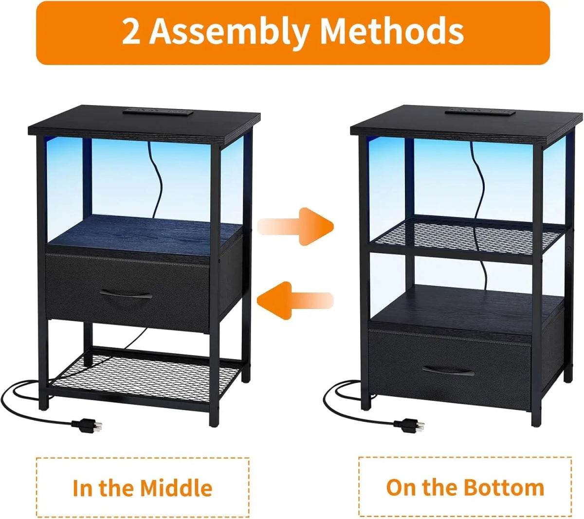 Set Of 2 LED Nightstands With Charging Station - Omega Lifestyles