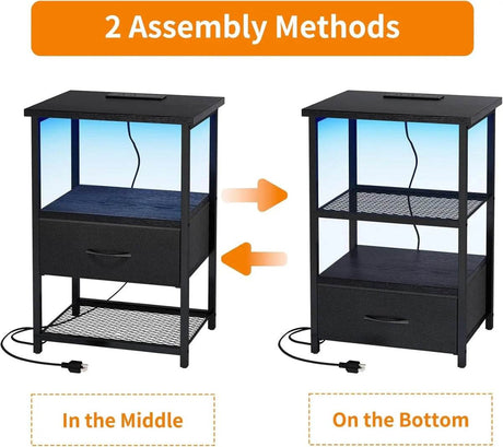 Set Of 2 LED Nightstands With Charging Station - Omega Lifestyles
