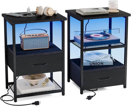 Set Of 2 LED Nightstands With Charging Station - Omega Lifestyles