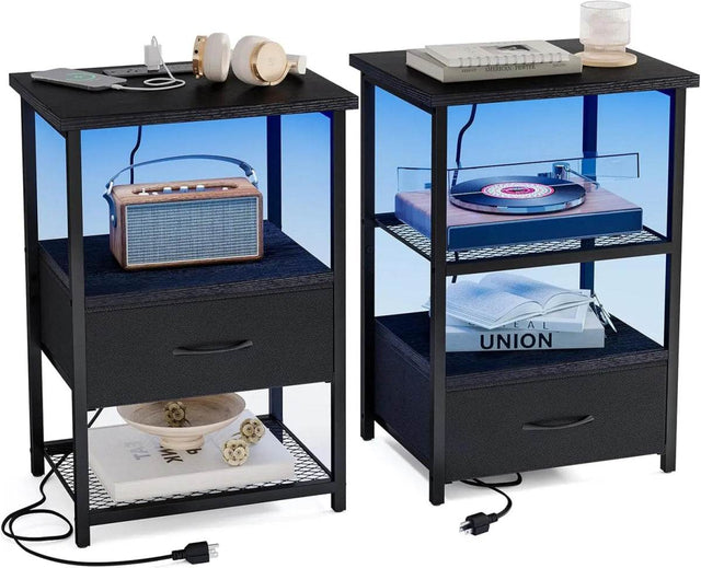 Set Of 2 LED Nightstands With Charging Station - Omega Lifestyles