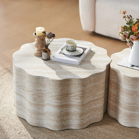 Set of 2 Minimalist Round Engineered Wood Coffee Tables - Omega Lifestyles