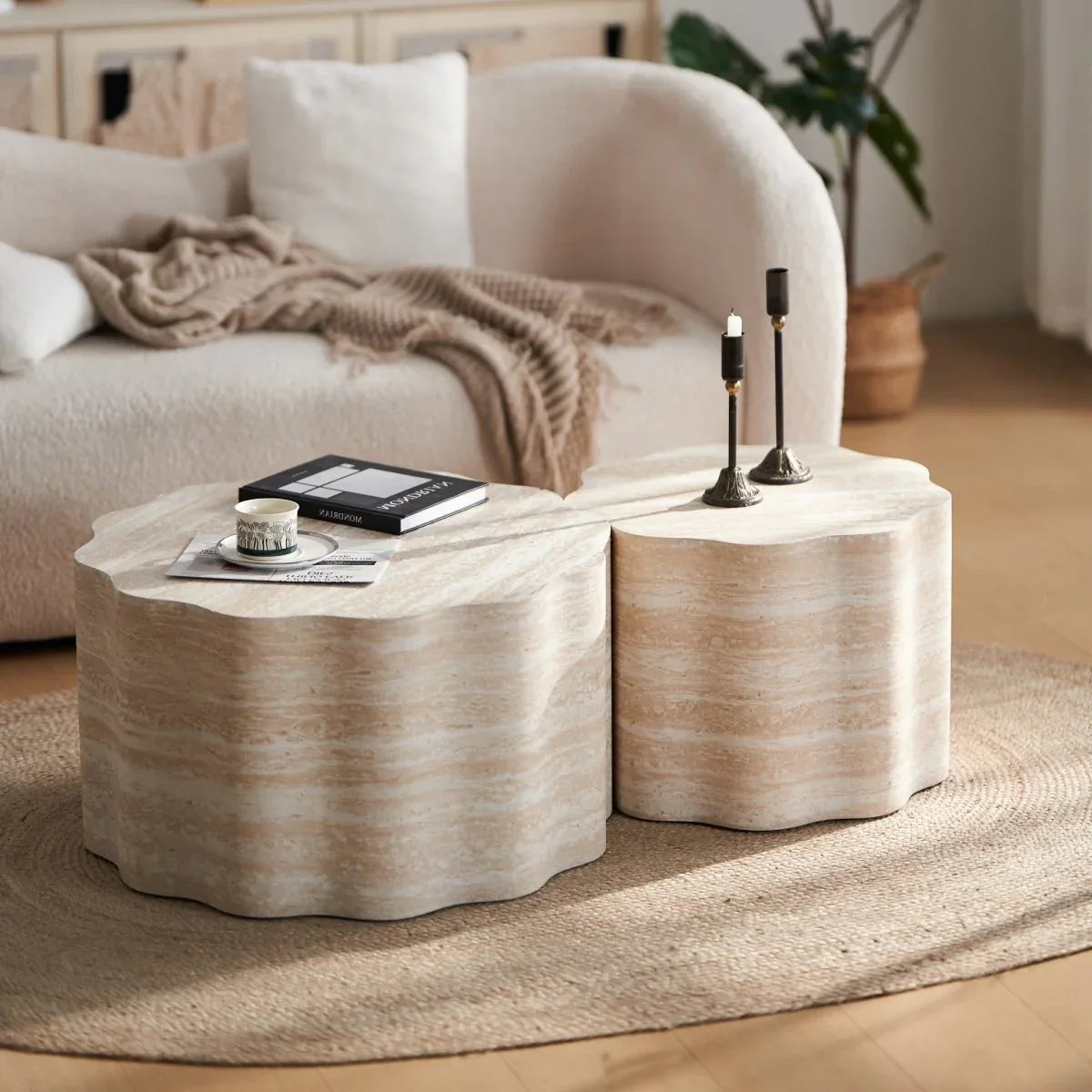 Set of 2 Minimalist Round Engineered Wood Coffee Tables - Omega Lifestyles
