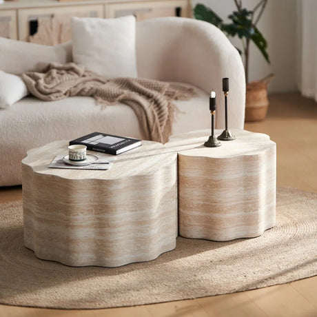 Set of 2 Minimalist Round Engineered Wood Coffee Tables - Omega Lifestyles