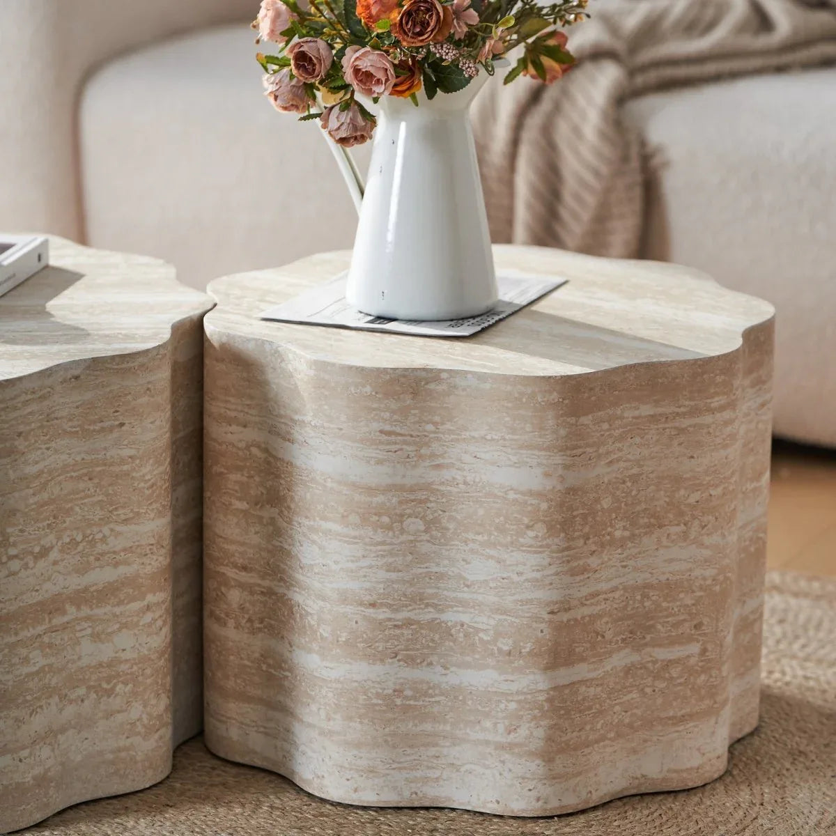 Set of 2 Minimalist Round Engineered Wood Coffee Tables - Omega Lifestyles