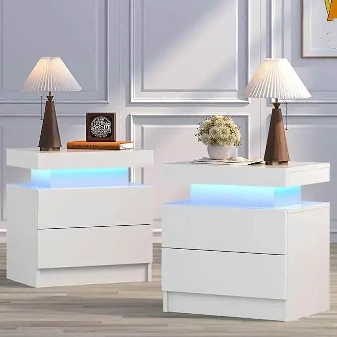 Set of 2 Modern LED Remote Controlled Nightstands - Omega Lifestyles