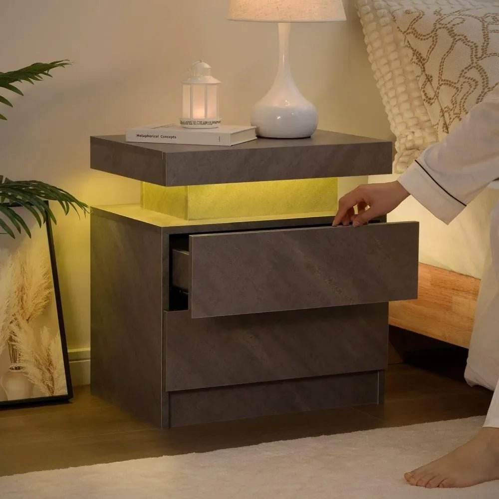 Set of 2 Modern LED Remote Controlled Nightstands - Omega Lifestyles