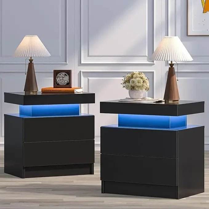 Set of 2 Modern LED Remote Controlled Nightstands - Omega Lifestyles