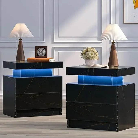 Set of 2 Modern LED Remote Controlled Nightstands - Omega Lifestyles