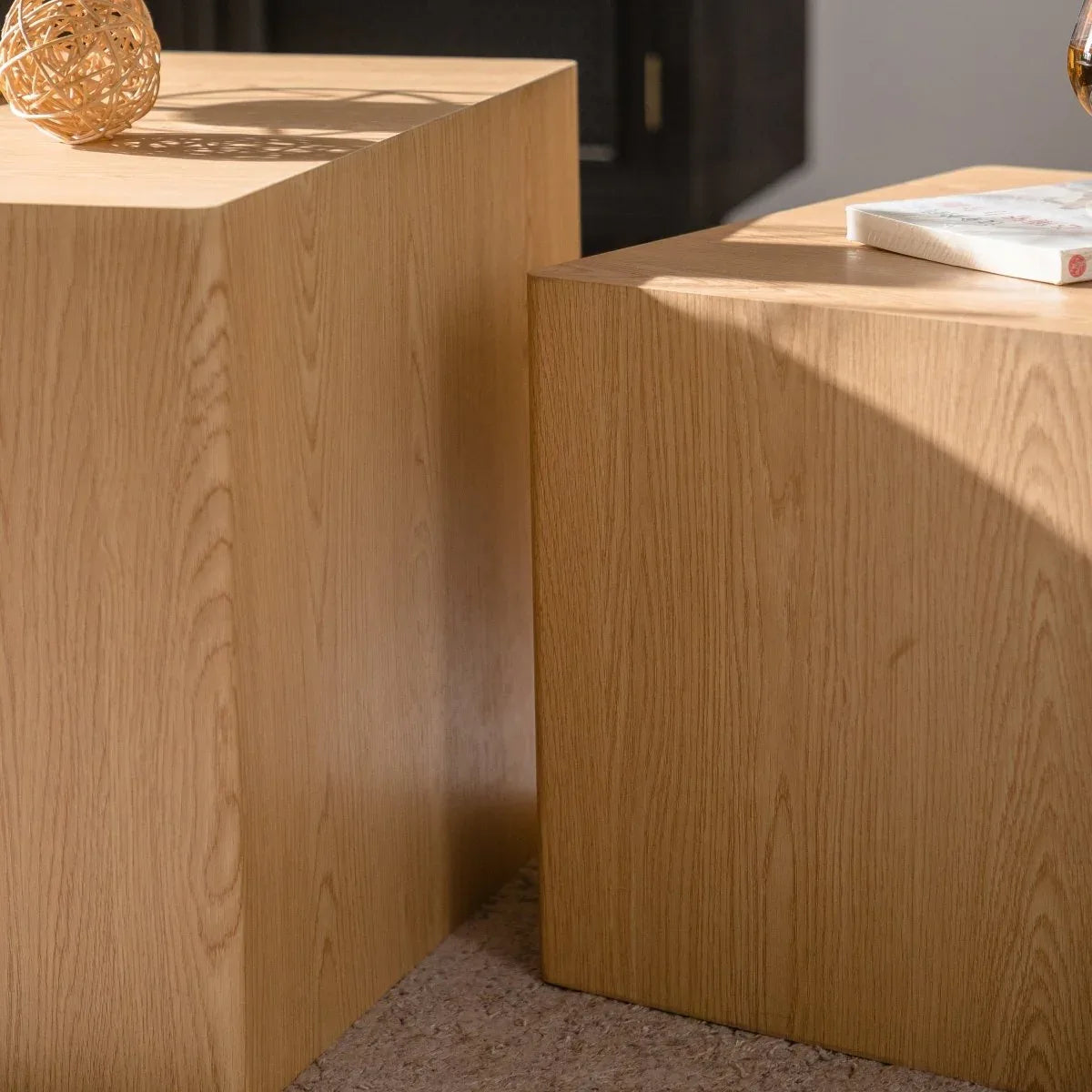 Set of 2 Modern Natural Wood Nesting Cube Side Tables - Omega Lifestyles