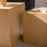 Set of 2 Modern Natural Wood Nesting Cube Side Tables - Omega Lifestyles