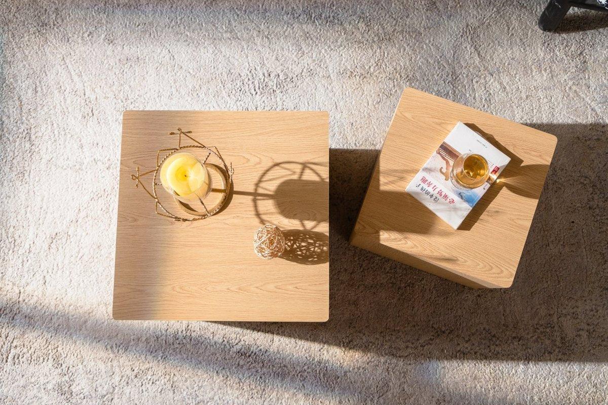 Set of 2 Modern Natural Wood Nesting Cube Side Tables - Omega Lifestyles