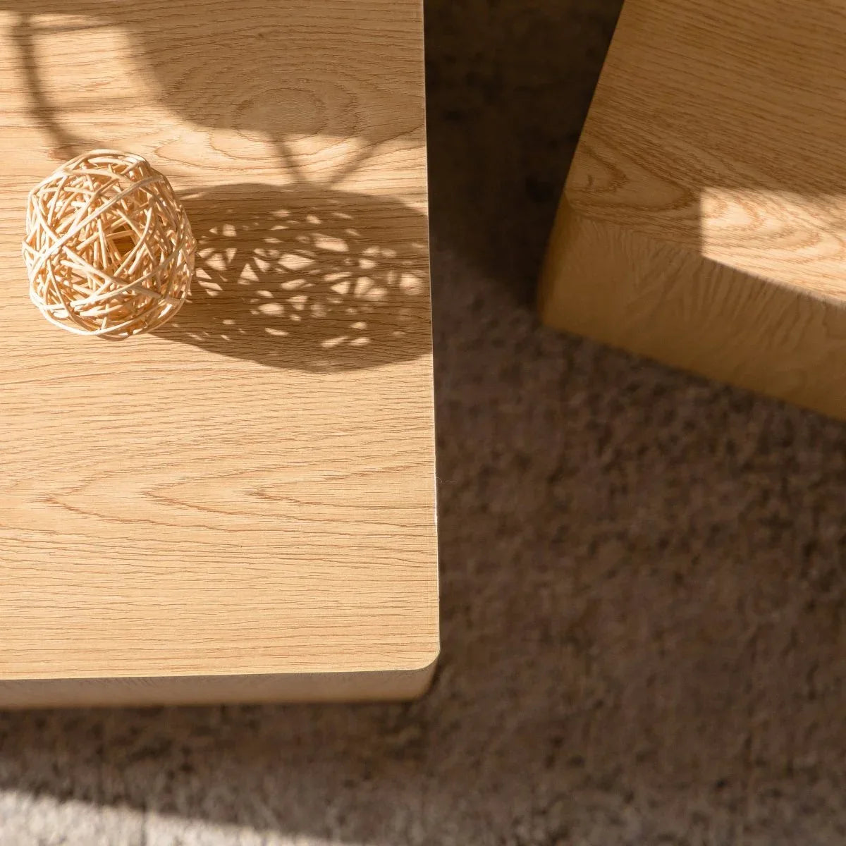 Set of 2 Modern Natural Wood Nesting Cube Side Tables - Omega Lifestyles