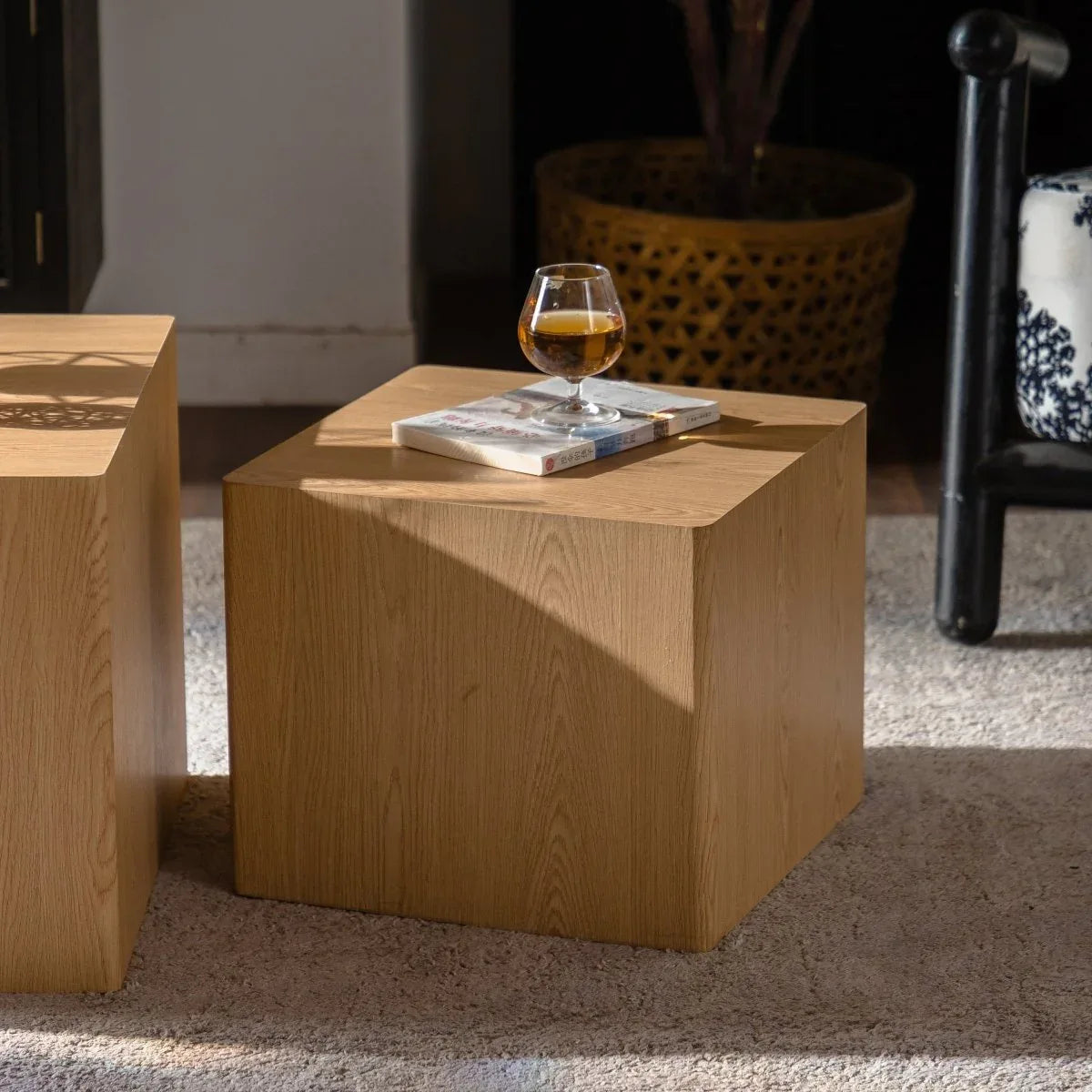 Set of 2 Modern Natural Wood Nesting Cube Side Tables - Omega Lifestyles