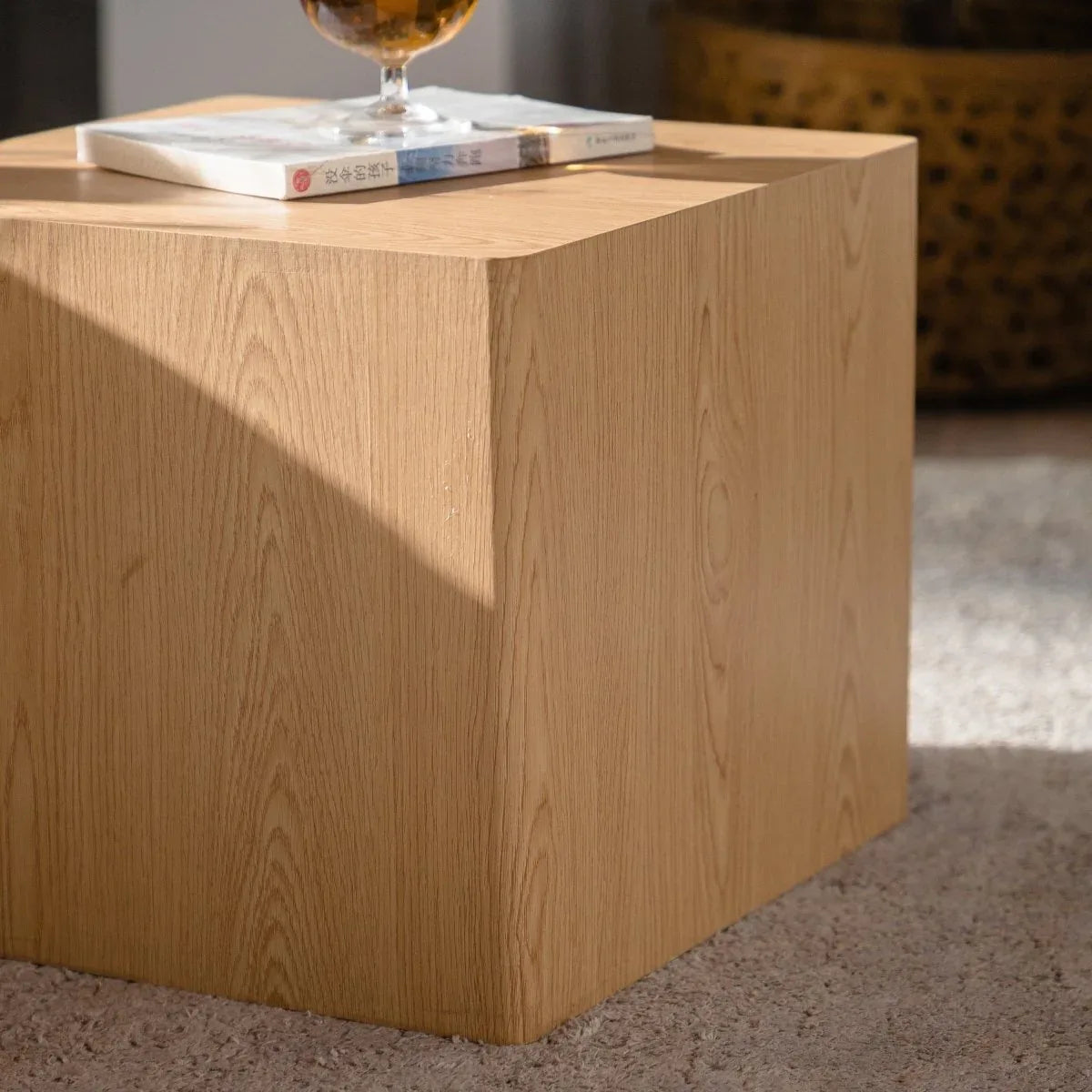 Set of 2 Modern Natural Wood Nesting Cube Side Tables - Omega Lifestyles