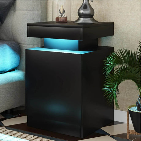 Set of 2 Modern Wood Nightstands With LED Lights - Omega Lifestyles