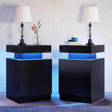 Set of 2 Modern Wood Nightstands With LED Lights - Omega Lifestyles