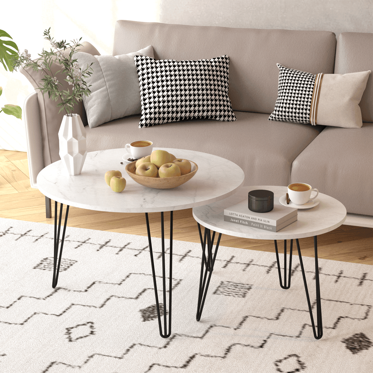Set Of 2 Round Nesting Coffee Tables With Metal Frame - Sleep Galleria