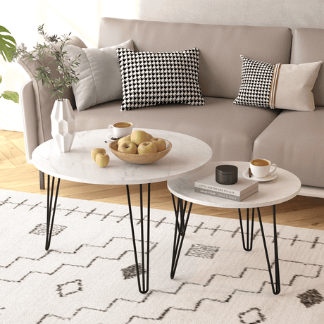 Set Of 2 Round Nesting Coffee Tables With Metal Frame - Sleep Galleria