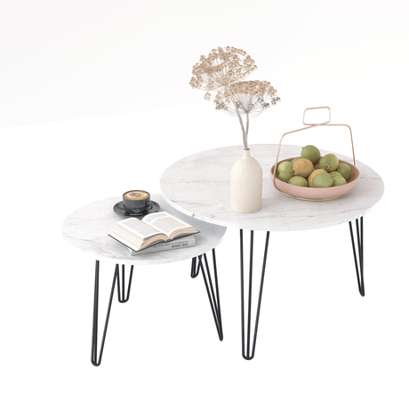 Set Of 2 Round Nesting Coffee Tables With Metal Frame - Sleep Galleria