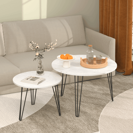 Set Of 2 Round Nesting Coffee Tables With Metal Frame - Sleep Galleria
