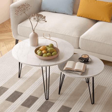 Set Of 2 Round Nesting Coffee Tables With Metal Frame - Sleep Galleria