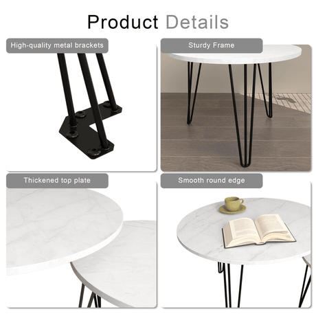 Set Of 2 Round Nesting Coffee Tables With Metal Frame - Sleep Galleria