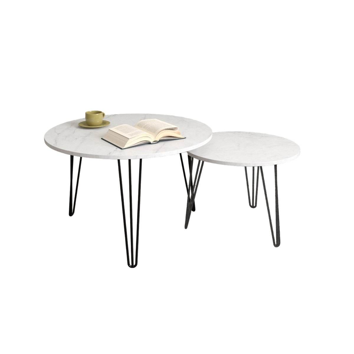 Set Of 2 Round Nesting Coffee Tables With Metal Frame - Sleep Galleria