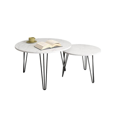 Set Of 2 Round Nesting Coffee Tables With Metal Frame - Sleep Galleria