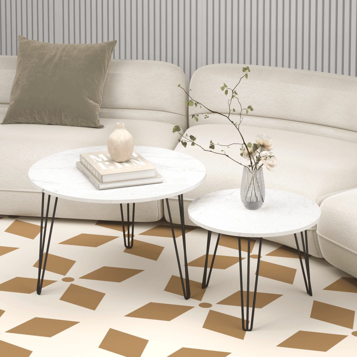 Set Of 2 Round Nesting Coffee Tables With Metal Frame - Sleep Galleria