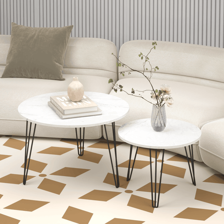 Set Of 2 Round Nesting Coffee Tables With Metal Frame - Sleep Galleria