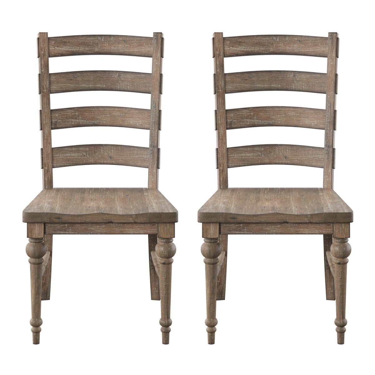 Set of 2 Taupe Solid Wood Ladderback Dining Chairs - Driftwood - Omega Lifestyles