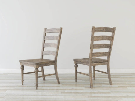 Set of 2 Taupe Solid Wood Ladderback Dining Chairs - Driftwood - Omega Lifestyles