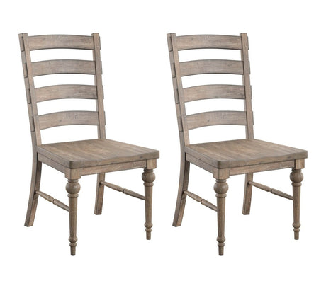 Set of 2 Taupe Solid Wood Ladderback Dining Chairs - Driftwood - Omega Lifestyles