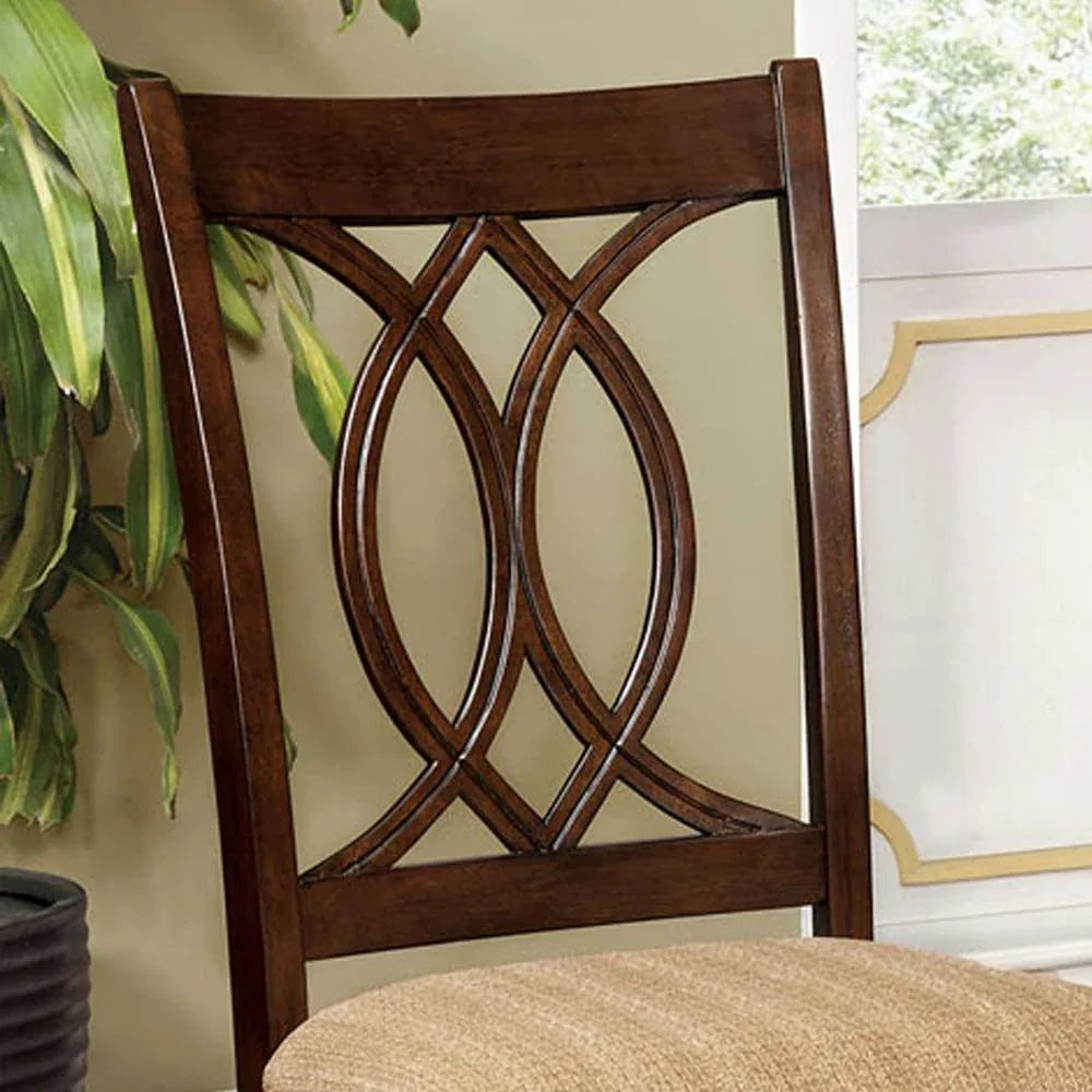 Set of 2 Transitional Brown Cherry Padded Fabric Dining Chairs - Omega Lifestyles