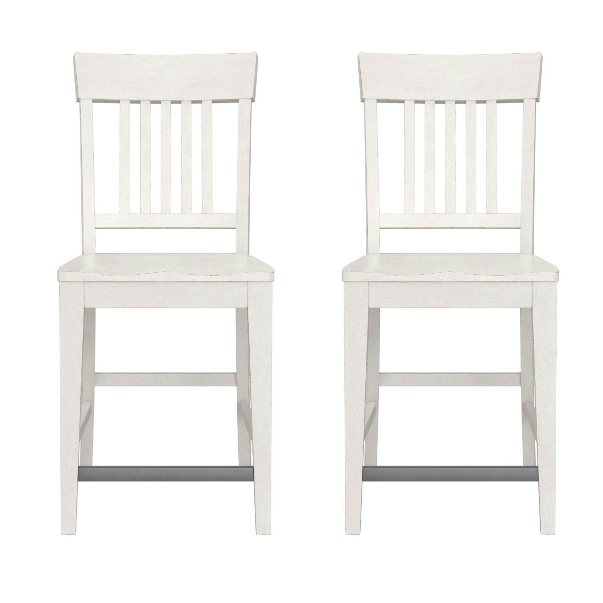 Set of 2 White Solid Wood Farmhouse Counter Stools - Driftwood - Omega Lifestyles