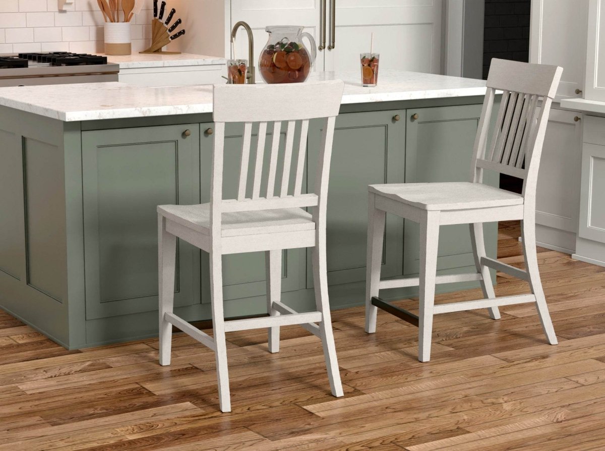 Set of 2 White Solid Wood Farmhouse Counter Stools - Driftwood - Omega Lifestyles