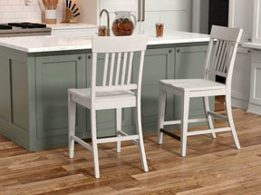 Set of 2 White Solid Wood Farmhouse Counter Stools - Omega Lifestyles